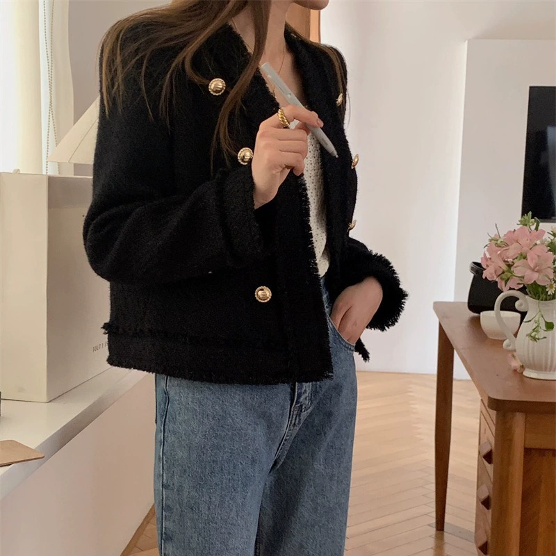 Пальто весеннее южнокорейское куртка, товар, 25 лет, стиль Chanel, v-образный вырез, французский стиль, свободный крой