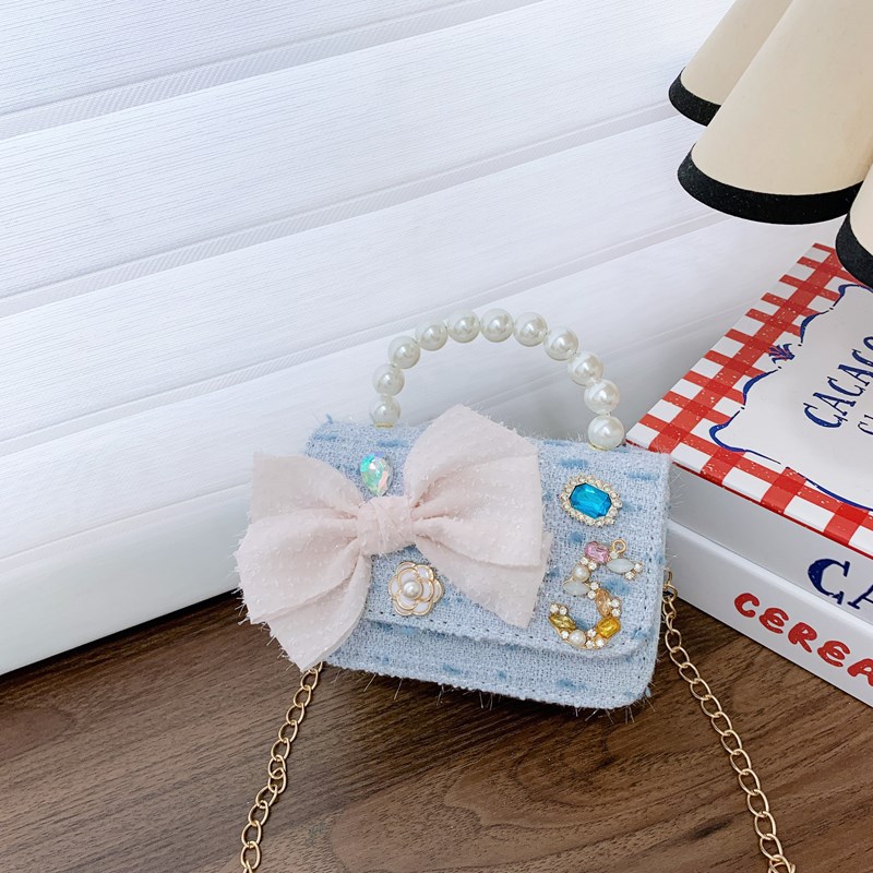 Dulce princesa bolso de perlas adorable arco mini boca rojo bolso de hombro bebé bolso de moda cadena de niños