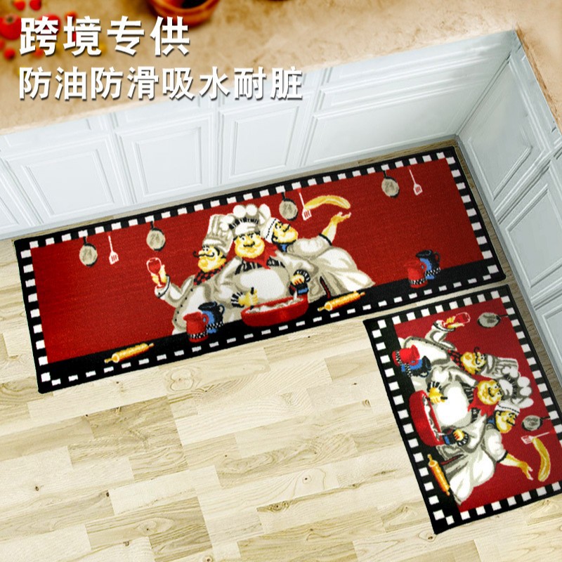 크로스보더 아마존 지에청 주방 바닥 매트, 기름 방지, 방수, 미끄럼 방지, 오염 방지, 긴 폴리에스터 프린트 주방 매트, 맞춤 제작