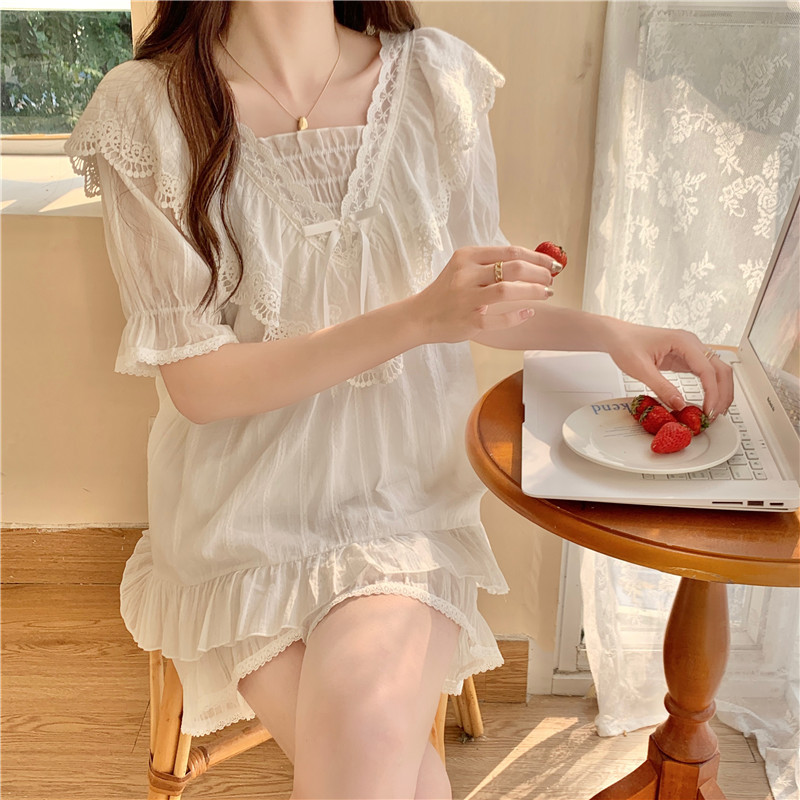 Corea del Sur ins verano de las mujeres nuevo estilo corte retro francés con volantes manga corta Home wear pijamas traje