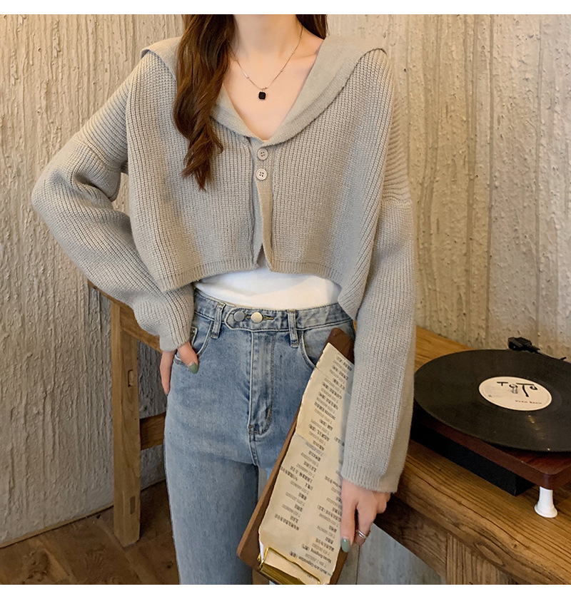 【中国直邮】茵如澜 新款秋冬chic上衣温柔甜辣毛衣针织衫 卡其色