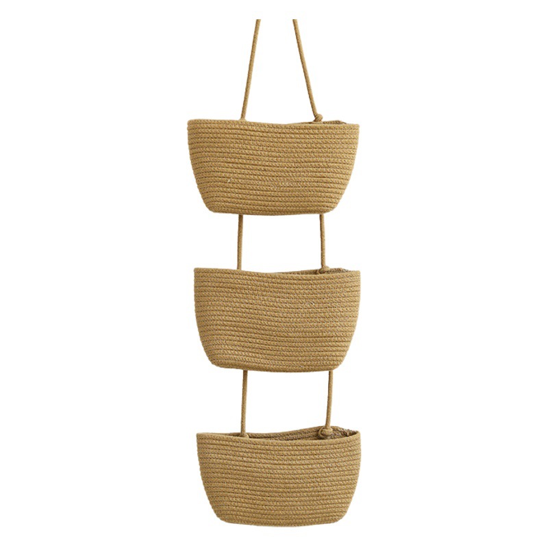 Cesta de almacenamiento montada en la pared para organizar artículos diversos, cesta colgante de tres capas, cesta tejida montada en la pared, cesta organizadora hecha a mano, cesta organizadora de estilo japonés