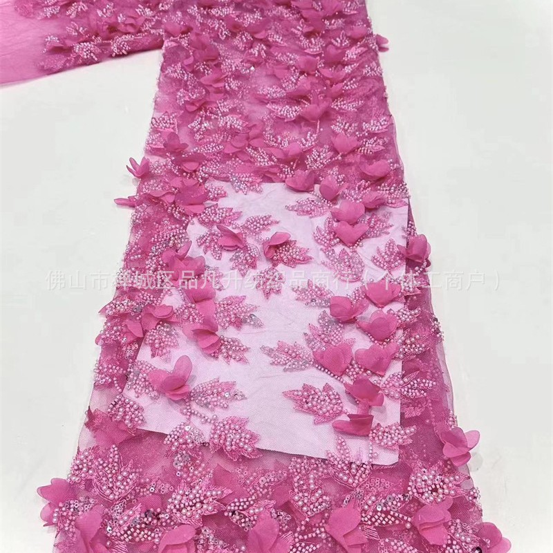 Embroiderado de tubo de perlas delicada tela de decalca hecha a mano, cuentas de burbuja, sequin, bordado de tubo de perlas, vestido de boda, tela