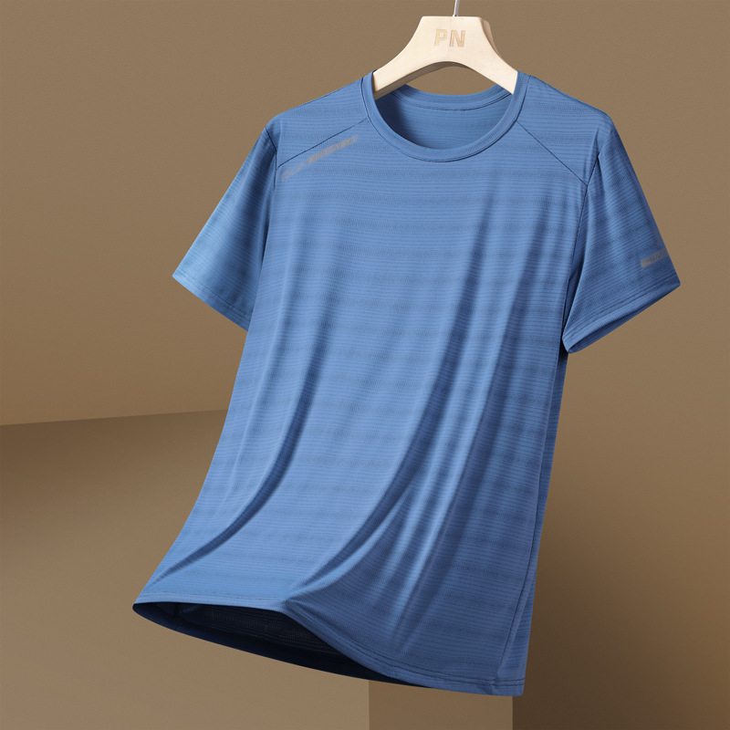 Hombre camiseta de mangas cortas hielo veloz secado superior de verano delgado cuello redondo transpirable deportes de gran tamaño hielo mangas cortas al por mayor