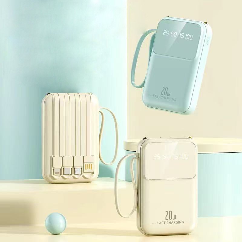 Pantalla digital inteligente con cuatro líneas de mini dibujos animados de color sólido lindo tesoro de carga portátil al aire libre fuente de alimentación móvil en stock