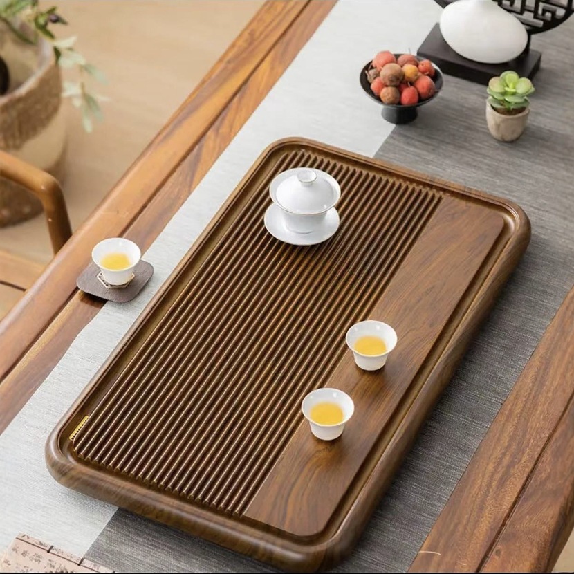 Wholesale tea tray for home use, small tea table tray, new design solid office Gongfu tea set with drainage tea sea