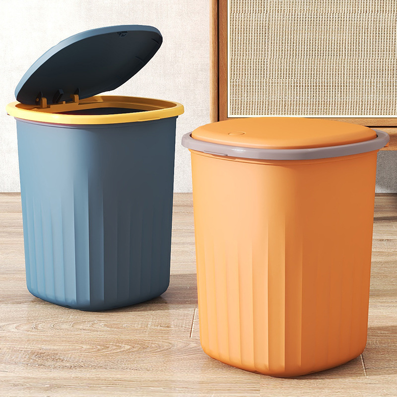 Household Trash Bin Living Room Kitchen Gap Thickened Bomb Lid Press Large Capacity Plastic Cream Wind Trash Bin with Lid Household Trash Bin Living Room Kitchen Gap Thickened Bomb Lid Press Large Capacity Plastic Cream Wind Trash Bin with Lid