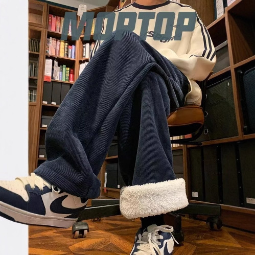 Lambswool pants for men and women, winter fleece-lined, thickened cotton pants suitable for temperatures as low as -40 degrees Celsius in Northeast China, heavy-duty corduroy casual sweatpants