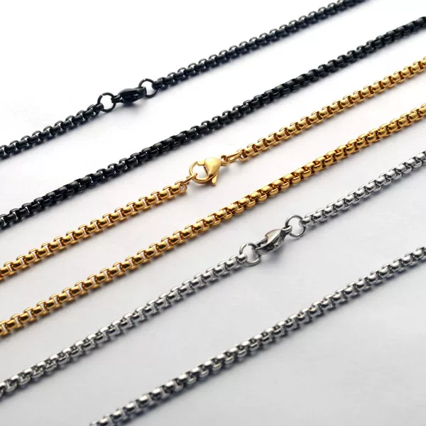 Stainless Steel Square Pearl Chain Titanium Steel Jewelry Necklace Versatile Chain Wholesale DIY Accessories European and American Men's Fashion Versatile