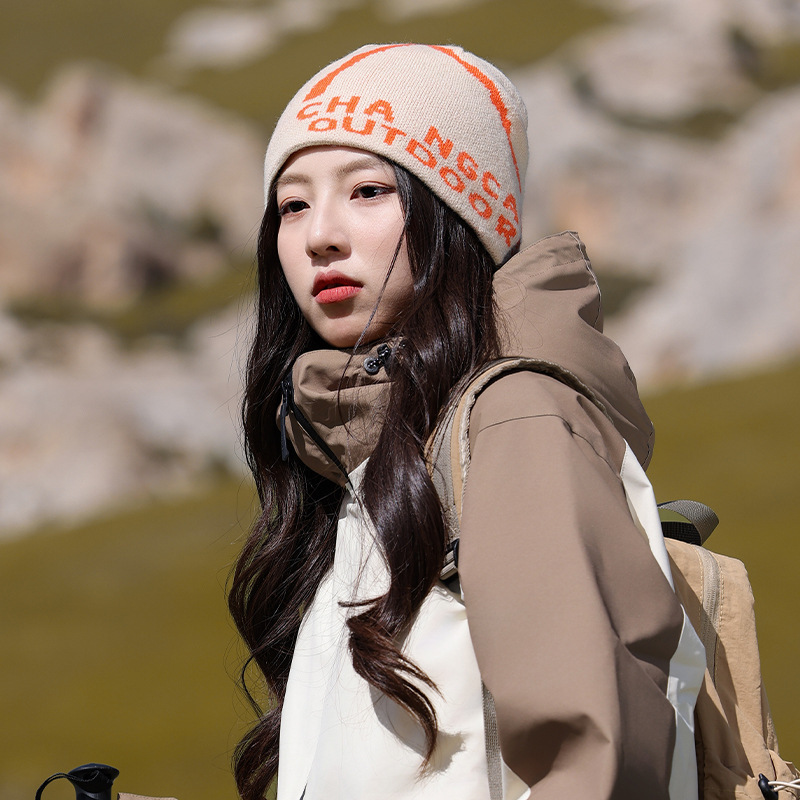 红色堆堆帽子女款2025新款户外登山徒步毛线针织帽显脸小山系冷帽|undefined