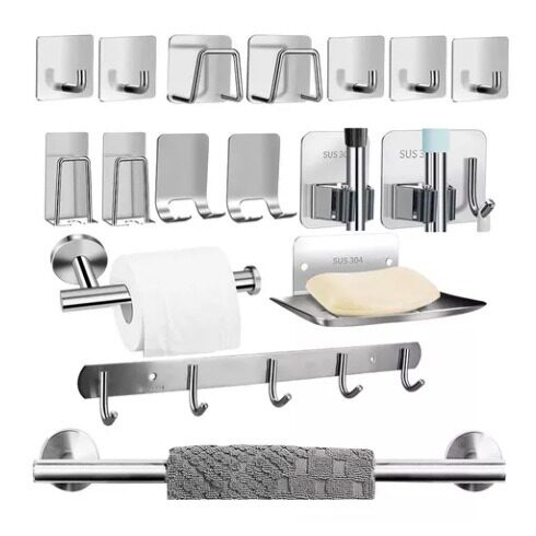 304 stainless steel bathroom pendant set bathroom toilet paper holder roll paper holder coat hook kitchen plastic wrap storage rack