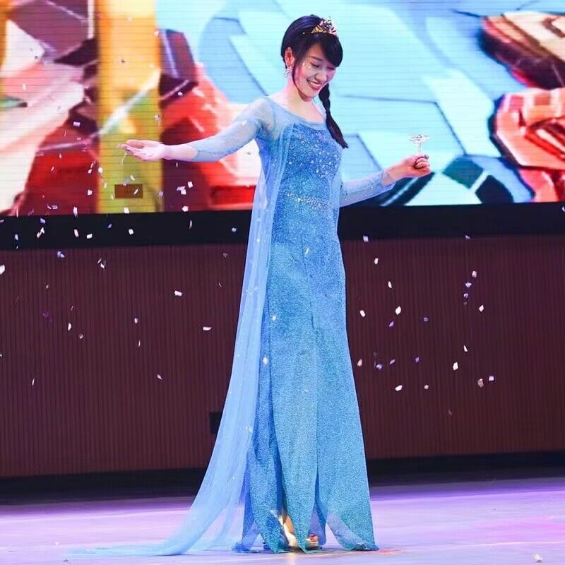愛莎公主裙女冰雪奇緣成人連衣裙氣質女王長款萬聖節舞台禮服表演