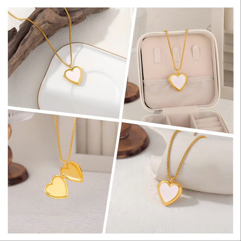 European and American Cross-Border Heart Pendant 18K Gold-Plated Shell Necklace Fashionable Versatile Openable Women's Collarbone Chain European and American Cross-Border Heart Pendant 18K Gold-Plated Shell Necklace Fashionable Versatile Openable Women's Collarbone Chain