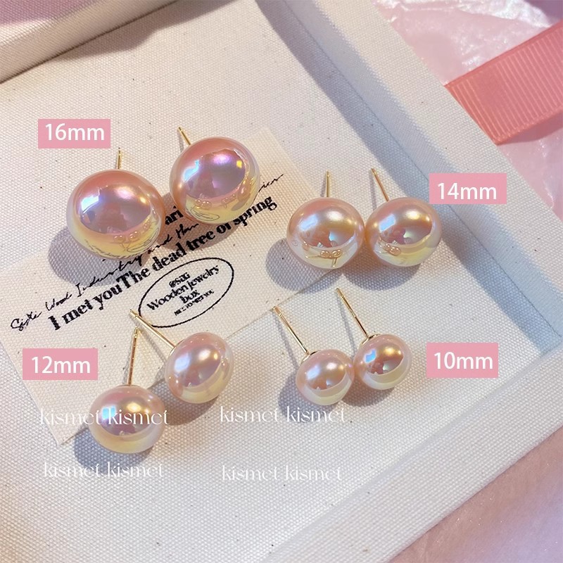 glass pearl stud earrings female sweet temperament cherry blossom pink steamed bread stud earrings internet celebrity same style bread bead earrings eardrops