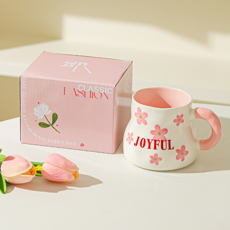 Taza de cerámica estilo ins de estilo coreano taza de color bajo vidriado pintado a mano linda taza de café de té de flores de nicho para niñas