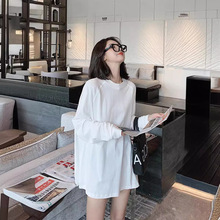 中长款白色长袖打底衫纯棉t恤女春秋季欧货大版简约百搭上衣6173