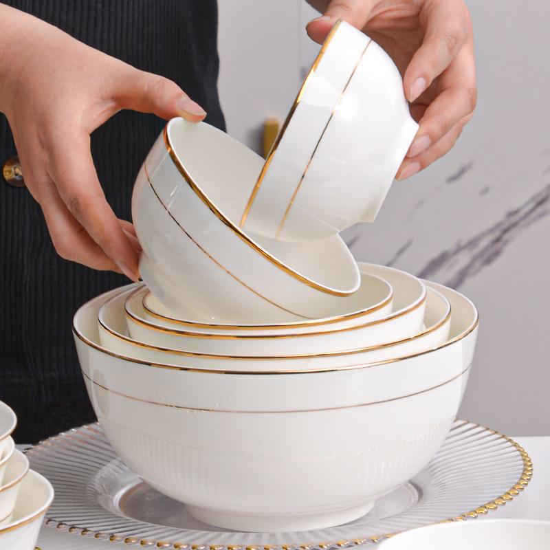 Jingdezhen Hand-Painted Gold Bowls, Household Rice Bowls, Bowl and Plate Sets, Bone China Tableware, Nordic Style Hand-Painted Gold Tableware Wholesale