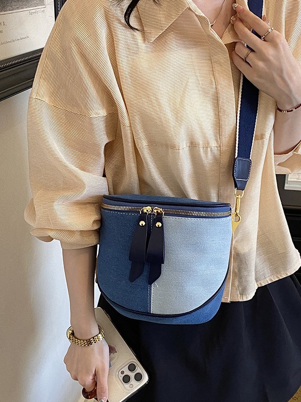 Cross-border bolsos de denim de color contrastante 2026 nuevo nicho de textura superior versátil mochila de hombro