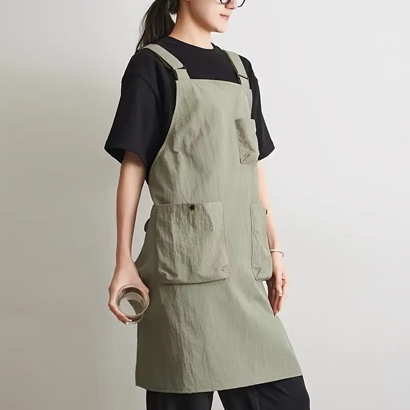 일본식 이중 어깨끈 조절 가능한 다용도 포켓 앞치마, 원예, 그림 그리기, 요리, 인기 앞치마