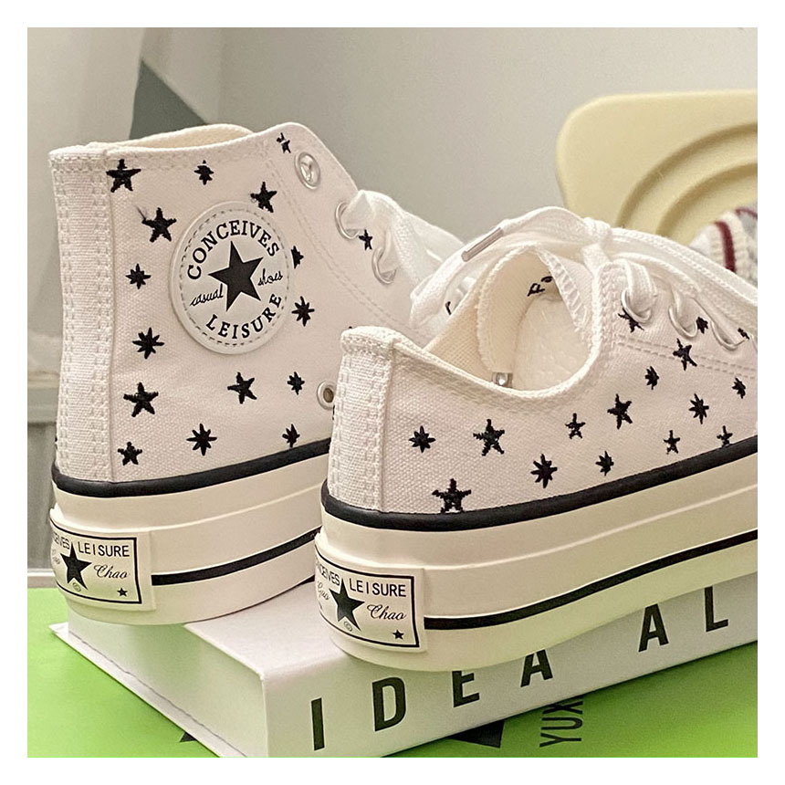 Star Embroidered Thick Sole Canvas Shoes