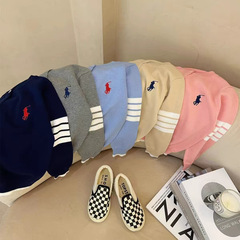 Children's clothing 2024 Spring New Solid Color Cartoon Cardigan Sweater Boys' Casual Matchable Girls' Trendy Top