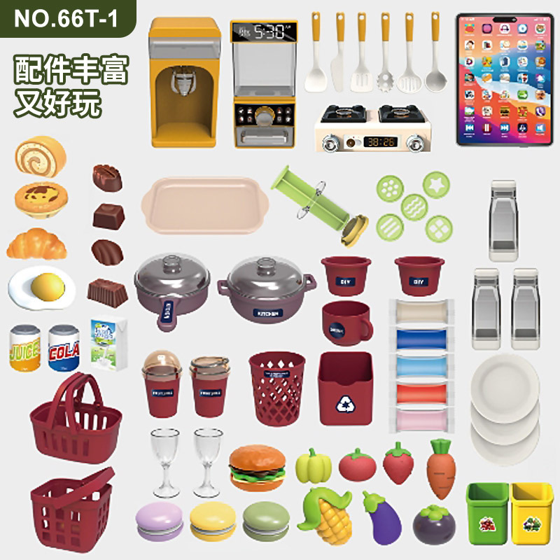 Juguetes de cocina para niños 66 cm doble gabinete grabación de pulverización función de barro de color conjunto de mesa de comedor simulación de juguetes