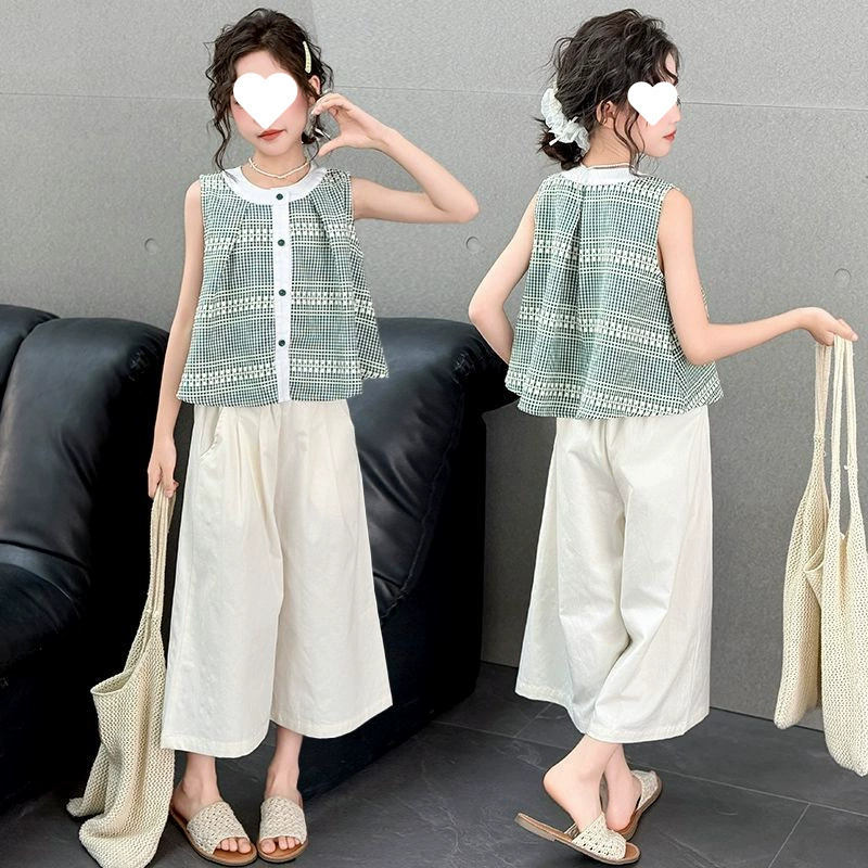 Летний комплект для девочек 2025, новый корейский стиль, модный детский универсальный повседневный летний двухкомпонентный набор для старших девочек