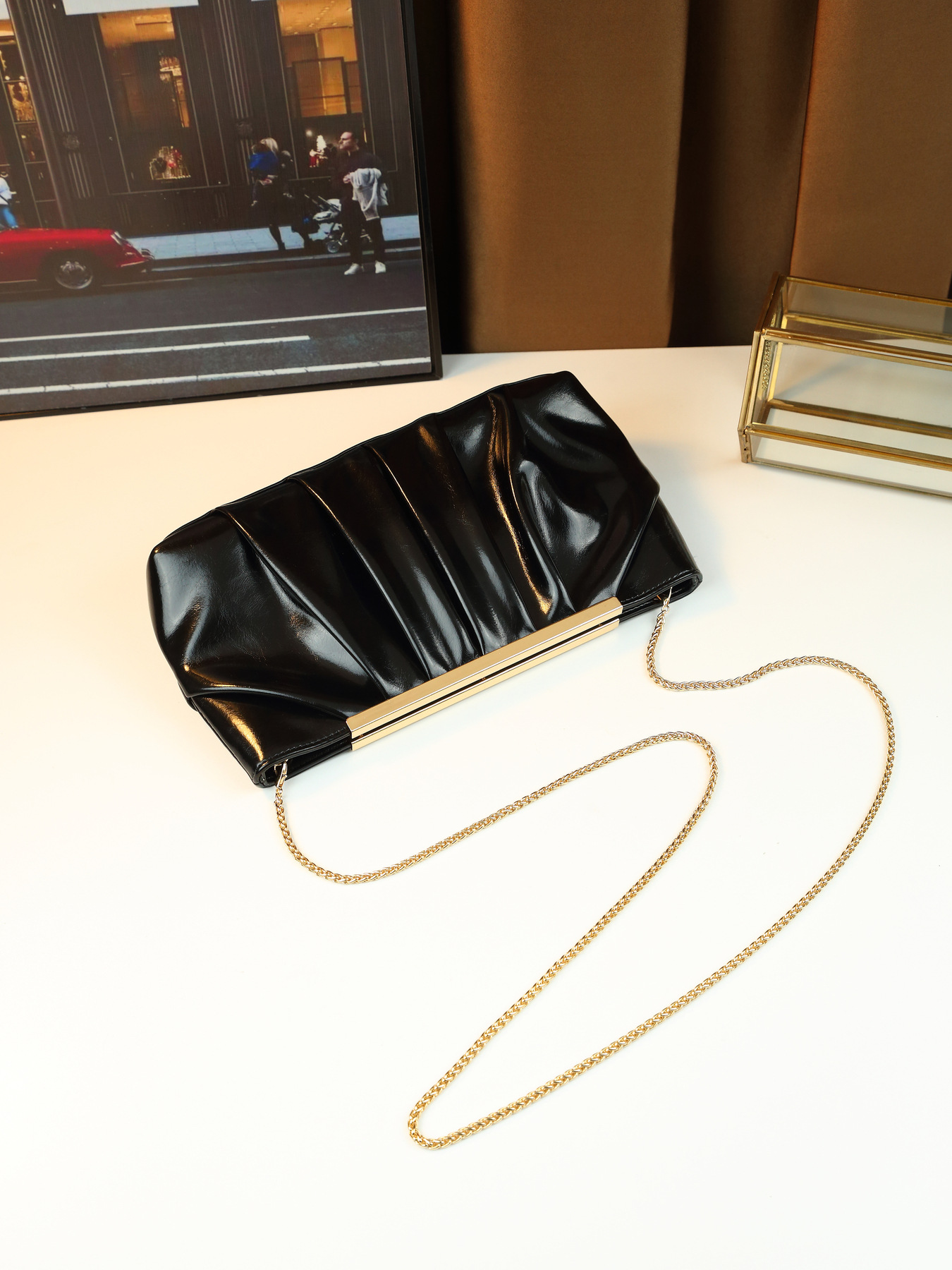 Elegante pochette da sera donna borsa a tracolla plissettata_voghion.com