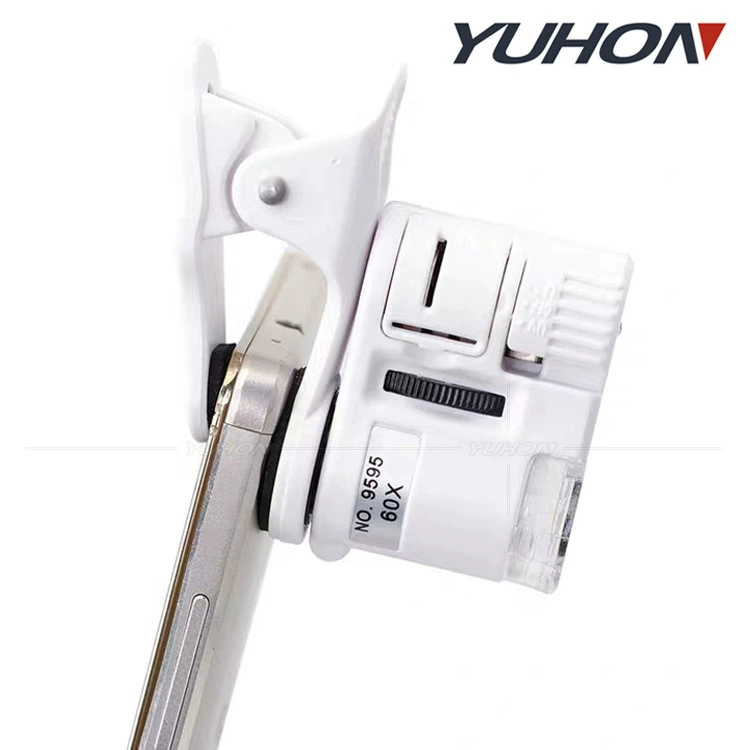 Зажим для мобильного телефона камера видео увеличительное стекло 60 раз мини портативный БЕЛЫЙ ВИННЫЙ сигарета анти-подделка этикетка идентификационный микроскоп