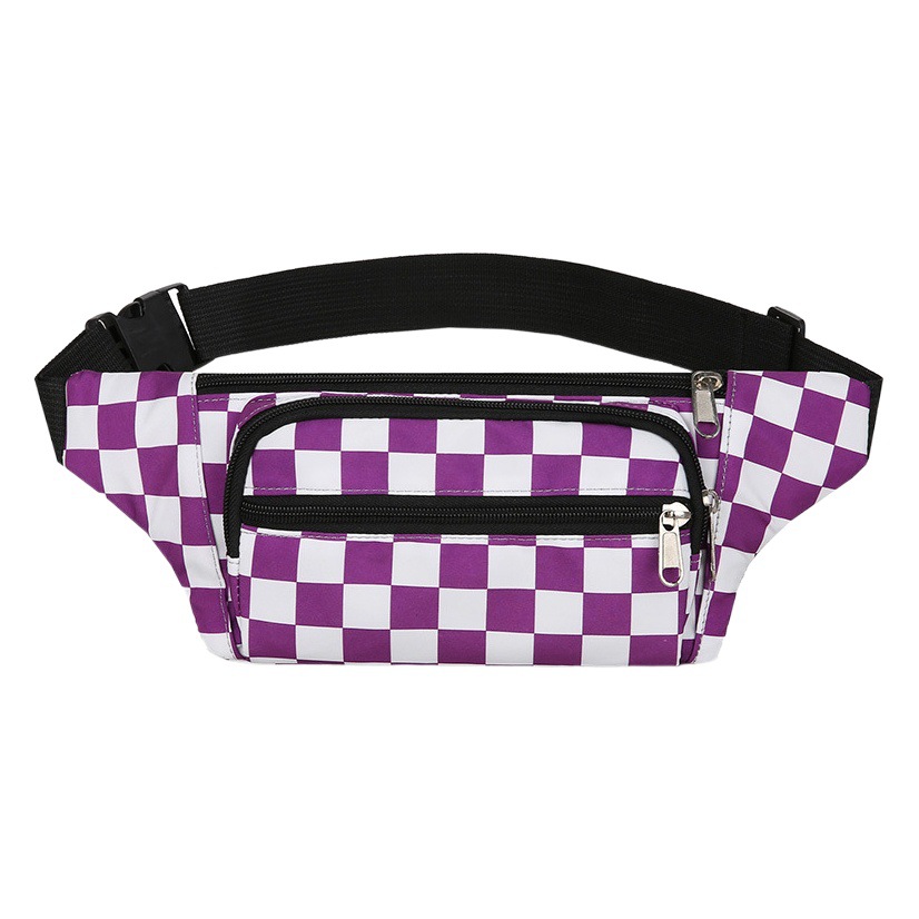 Checkerboard Waist Bag for Women, Fashionable Nylon Cloth, Black and White Checkered Waist Bag, Mobile Phone Bag, Large Capacity Running Sports Waist Bag for Women