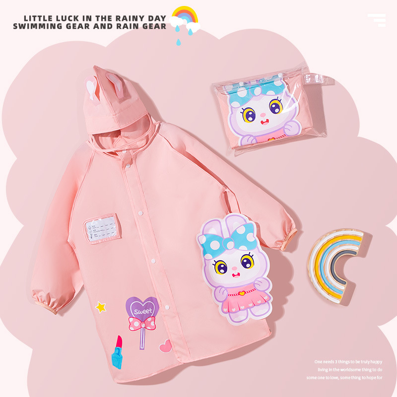 Children's Polyester Raincoat Wholesale Baby Girls Cute Cartoon Bundle Poncho Primary School Students' Hiking Raincoat Schoolbag