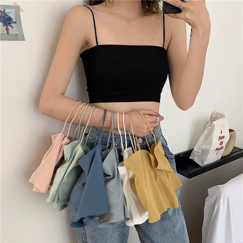 Summer Ice Silk One-Shoulder Strapless Short Tube Top with Chest Pads in Macaron Colors for Girls Summer Ice Silk One-Shoulder Strapless Short Tube Top with Chest Pads in Macaron Colors for Girls