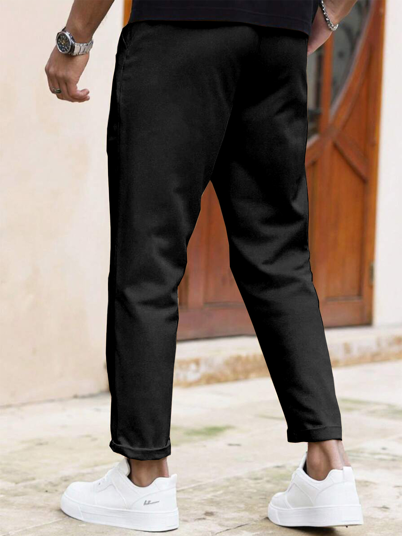 ​​"Men's Slim Fit Casual Pants - Solid Color Drawstring Waist, Lightweight Polyester For Everyday Comfort & Street Style"​​_viptrois.com