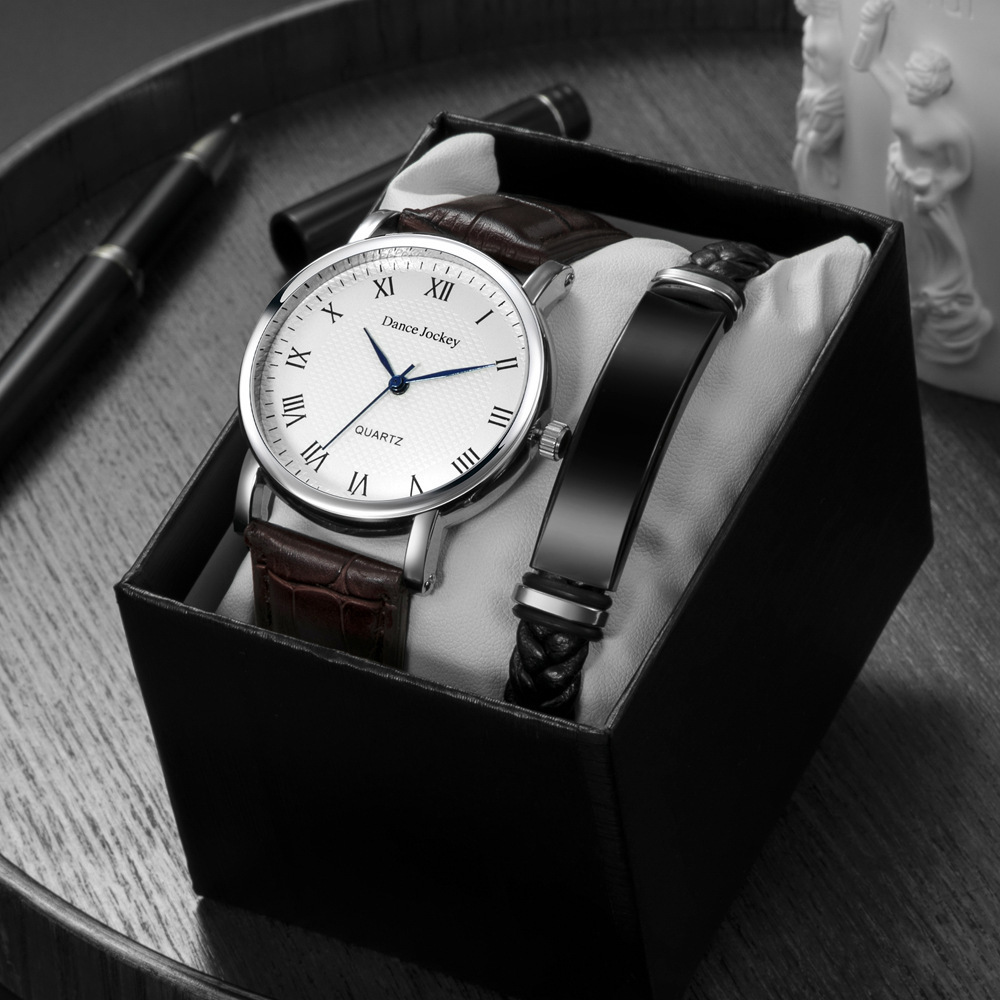 Explosões Tendência Simples Moda Conjunto Relógio Masculino Pulseira Caixa de Relógio Agulha Azul Relógio Masculino de Negócios_voghion.com