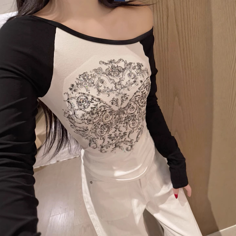 Sequin Raglan Sleeve Long-Sleeve T-Shirt for Women, Trendy Early Spring New Style, Sweet and Cool Spicy Girl Short Top, Slim-Fit Base Shirt Sequin Raglan Sleeve Long-Sleeve T-Shirt for Women, Trendy Early Spring New Style, Sweet and Cool Spicy Girl Short Top, Slim-Fit Base Shirt