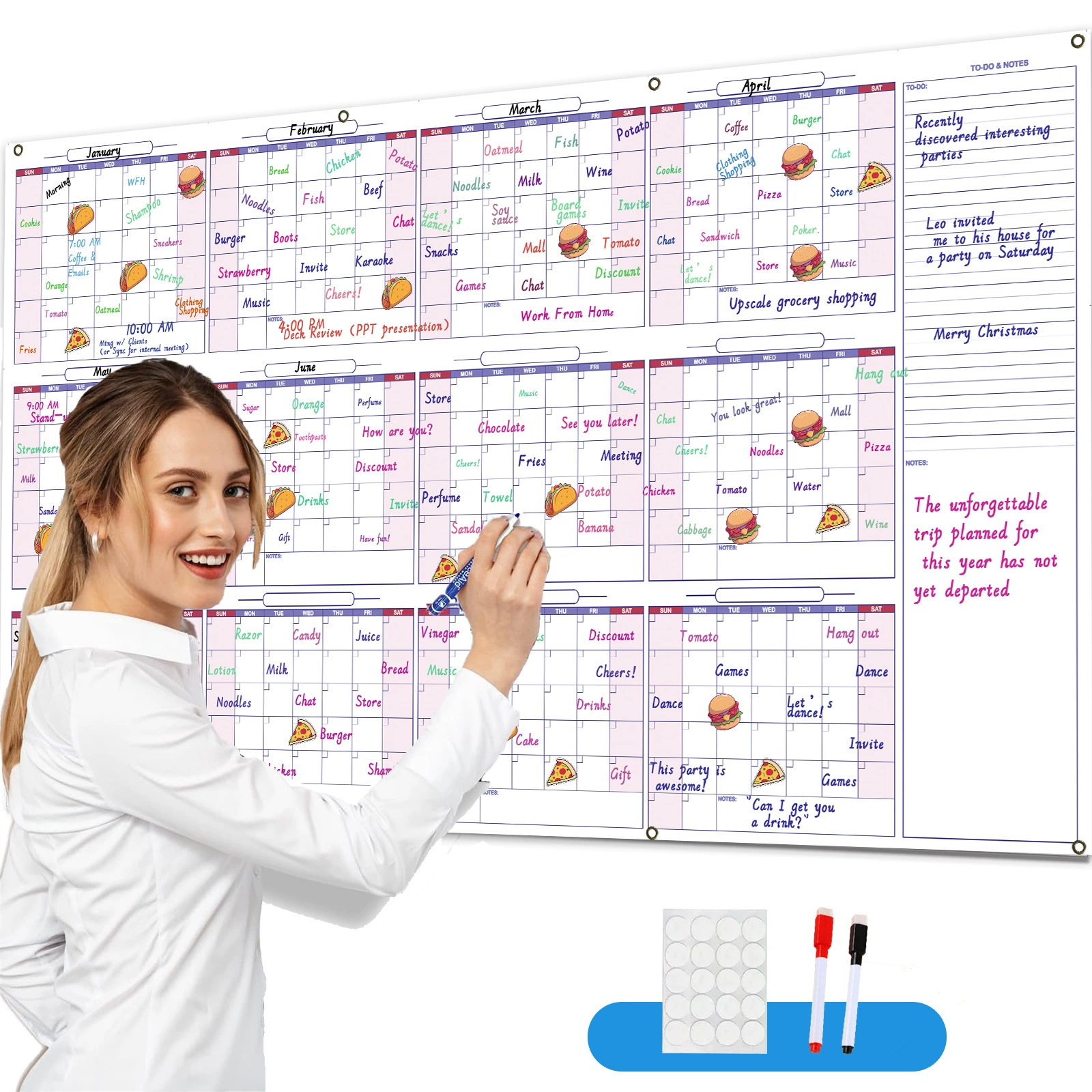 Трансграничная электронной коммерции 34x60 дюймов большой график без даты стираемого календаря с двухсторонней пленкой