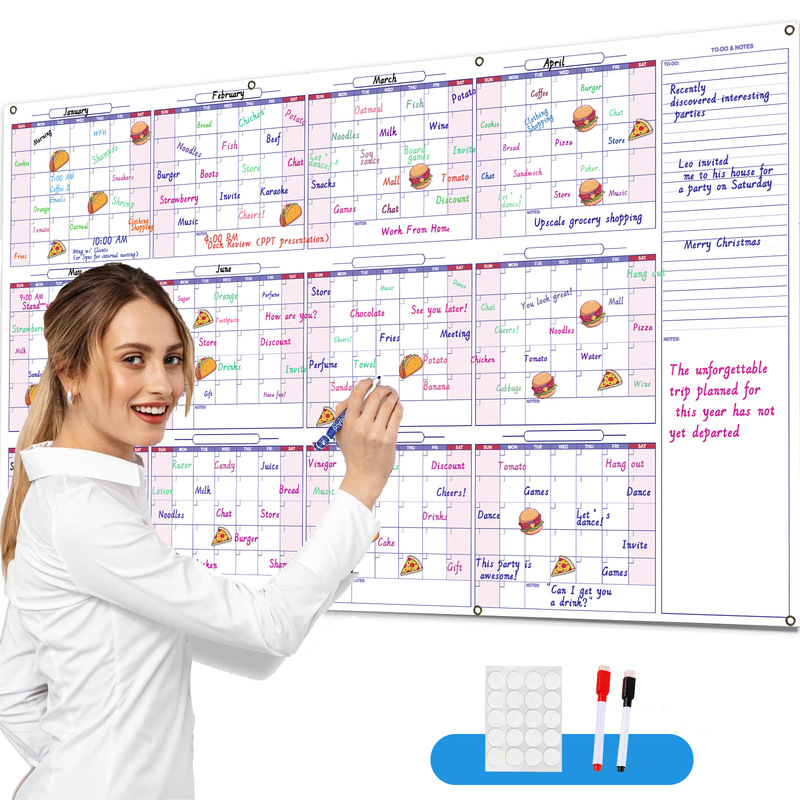 Cross-border e-commerce 34x 60 inch large non-date erasable calendar schedule with corns double-sided film