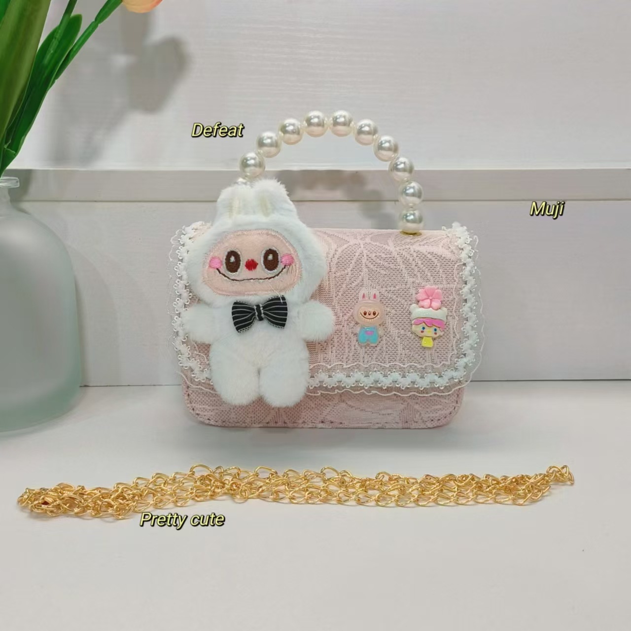 Bolso de perla de viento pequeño bolso de cambio bolso de accesorios bolso de cadena bolso de niños bolso de dibujos animados bolso de princesa