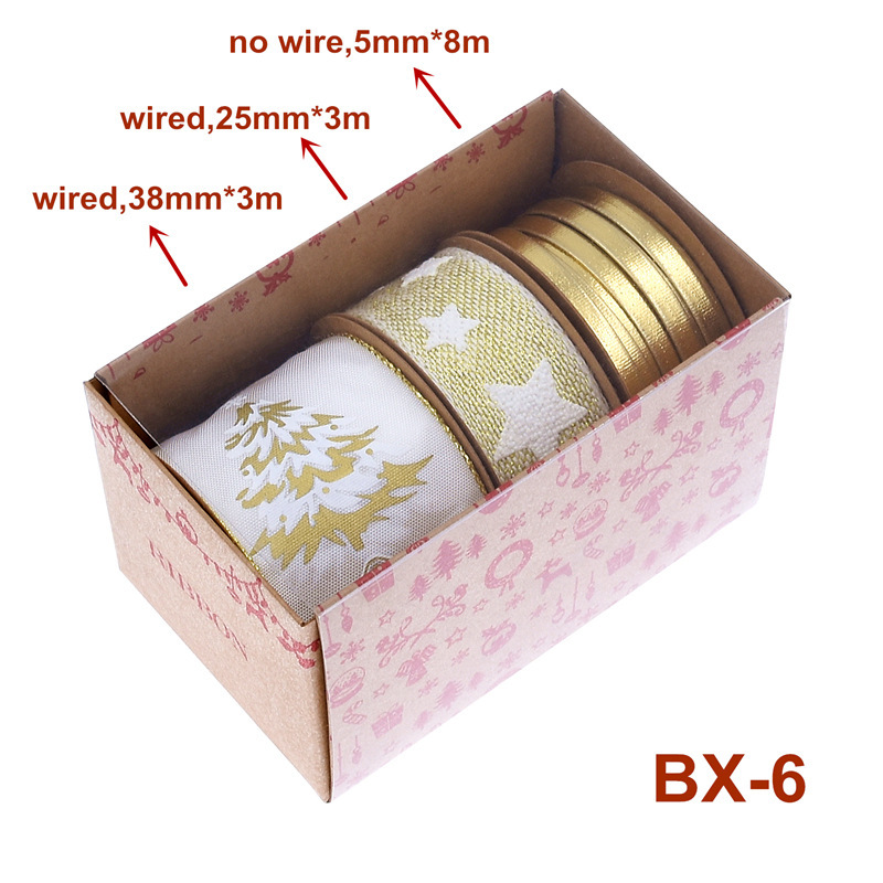 Nuevo transfronterizo Amazon Navidad cinta caja de paquetes de regalos árbol de Navidad decoración oro y plata cinta set