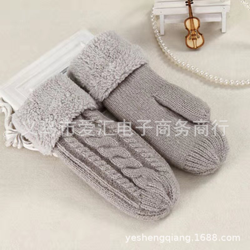 Otoño e Invierno de las mujeres de moda estudiante guantes de montar nueva moda de mohair engrosada forrado de lana de un solo dedo cubierta de la bolsa de doble capa