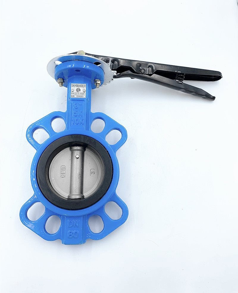 D71X-16手动手柄蝶阀对夹球墨铸铁304四氟不锈钢板DN50 80 100150