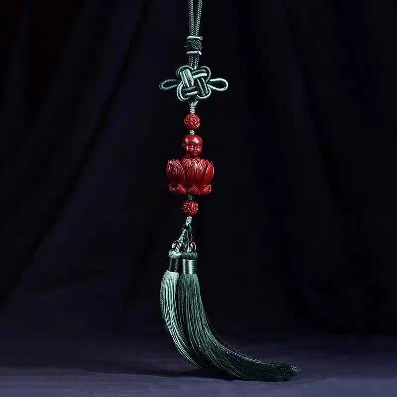 High-Content Cinnabar Five Emperors Money Car Pendant Hand-Woven Chinese Knot Hanging Ornaments Car Accessories Safety Decorations