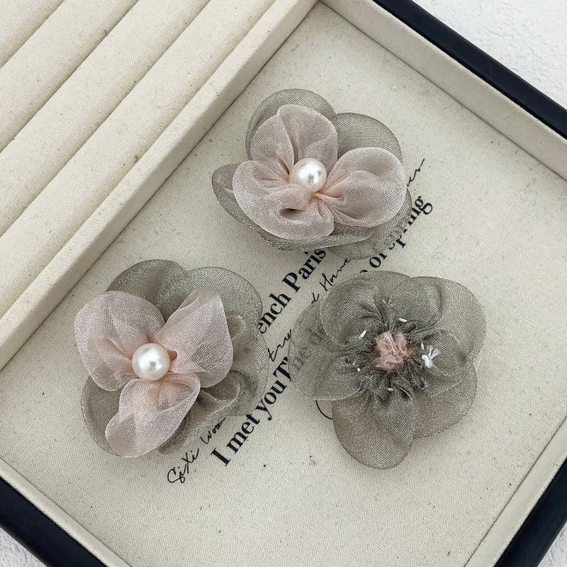 花アクセサリーオーガンザ新パールフラワー diy ヘアピン頭飾り携帯電話ケース衣類装飾アクセサリー材料|undefined