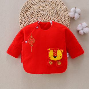 Baby Red Half-Back Shirt for Autumn, Newborn Monk-Style Clothing, Tiger Baby Full-Month Outfit, Hundred-Day Clothes, Little Lion