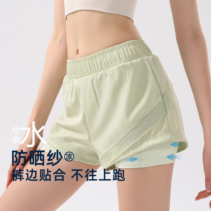 Breathable Quick-drying Sports Shorts Women's Fake Two-piece Anti-light Thin Mesh Stitching Yoga Running Fitness Pants Summer Breathable Quick-drying Sports Shorts Women's Fake Two-piece Anti-light Thin Mesh Stitching Yoga Running Fitness Pants Summer