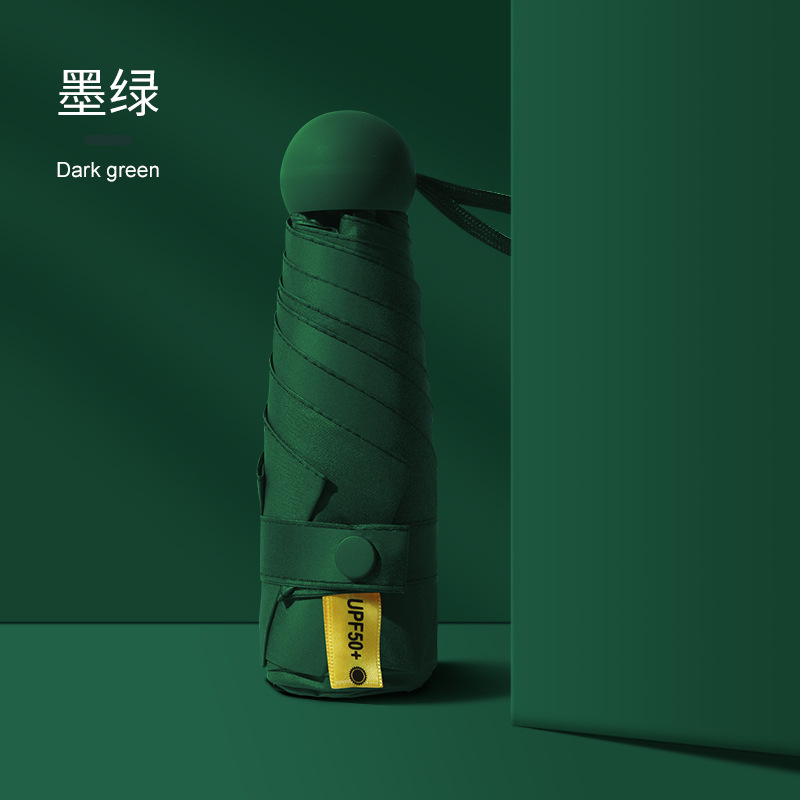 Paraguas de sol crossbody Mujer a prueba de sol a prueba de rayos UV paraguas a prueba de Sol de doble uso de seis pliegues Mini pequeño paraguas de cápsula portátil