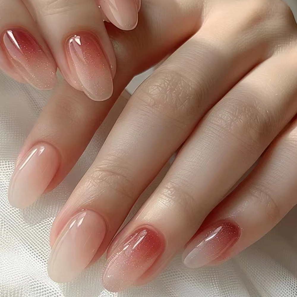 Ventas transfronterizas de polvo suave parche de uñas de color cálido de estilo dulce polvo desnudo suave ambiente de uñas image 1