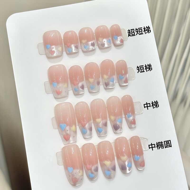 Heart-shaped Bubble French Cat Eye Hand-painted Spring/Summer Hot New Style High-end Handmade Wearable Nail Stickers Medium Length Heart-shaped Bubble French Cat Eye Hand-painted Spring/Summer Hot New Style High-end Handmade Wearable Nail Stickers Medium Length