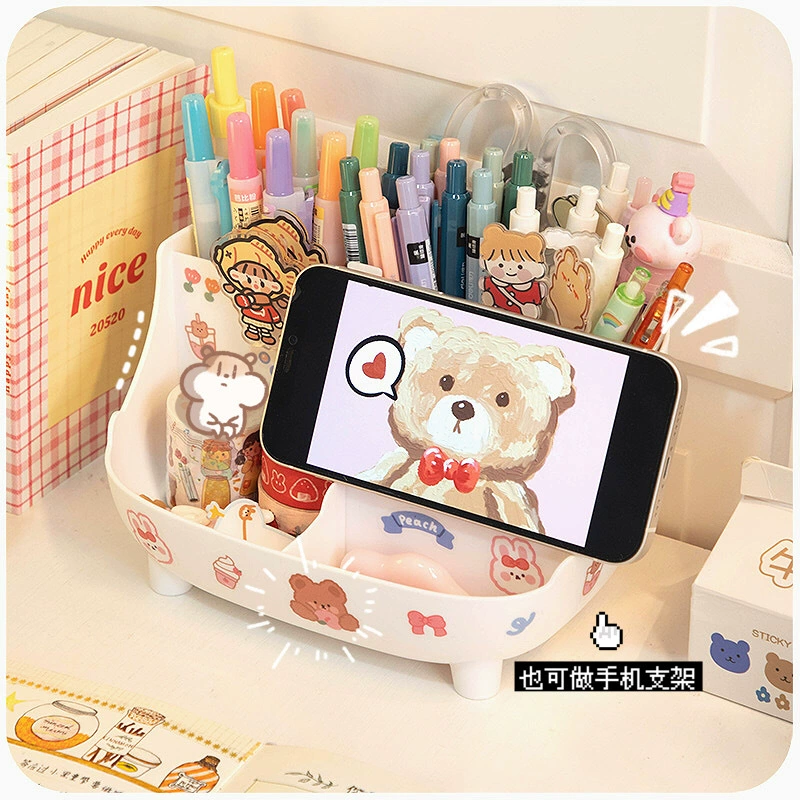 Cute children's pens holder, capacious stationery for elementary school students, storage box