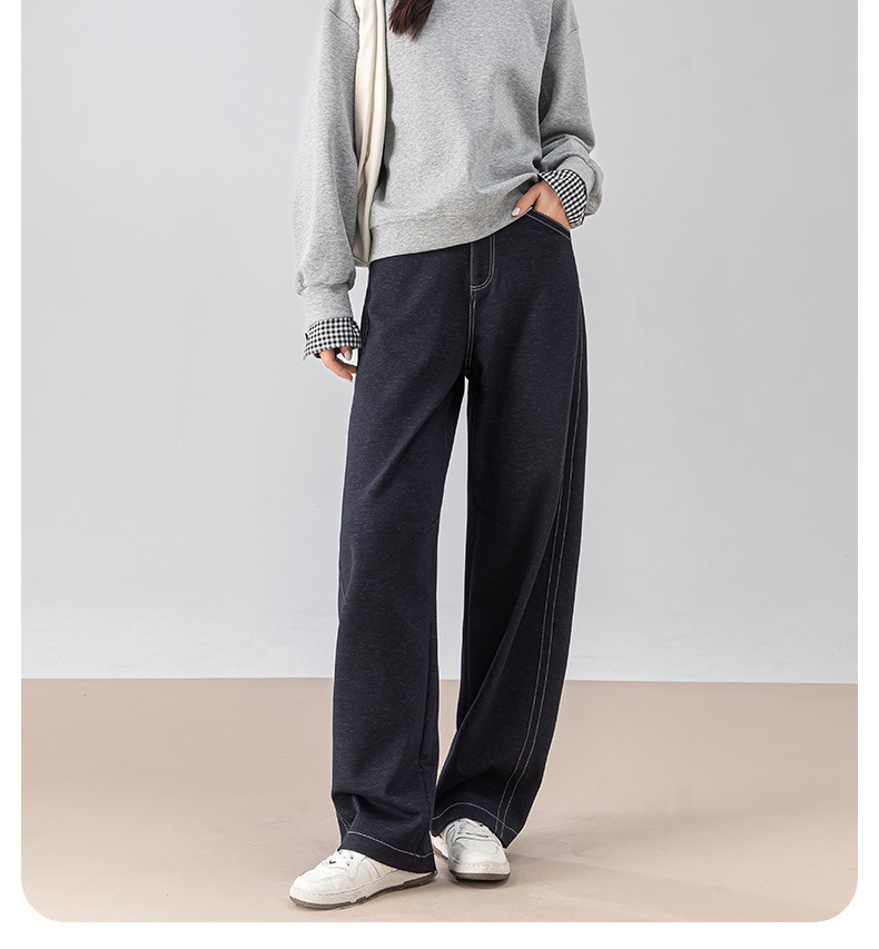Quần culottes nữ ống rộng dáng chuối giả denim dệt kim mùa thu — Màu xanh lam đậm chi tiết 2